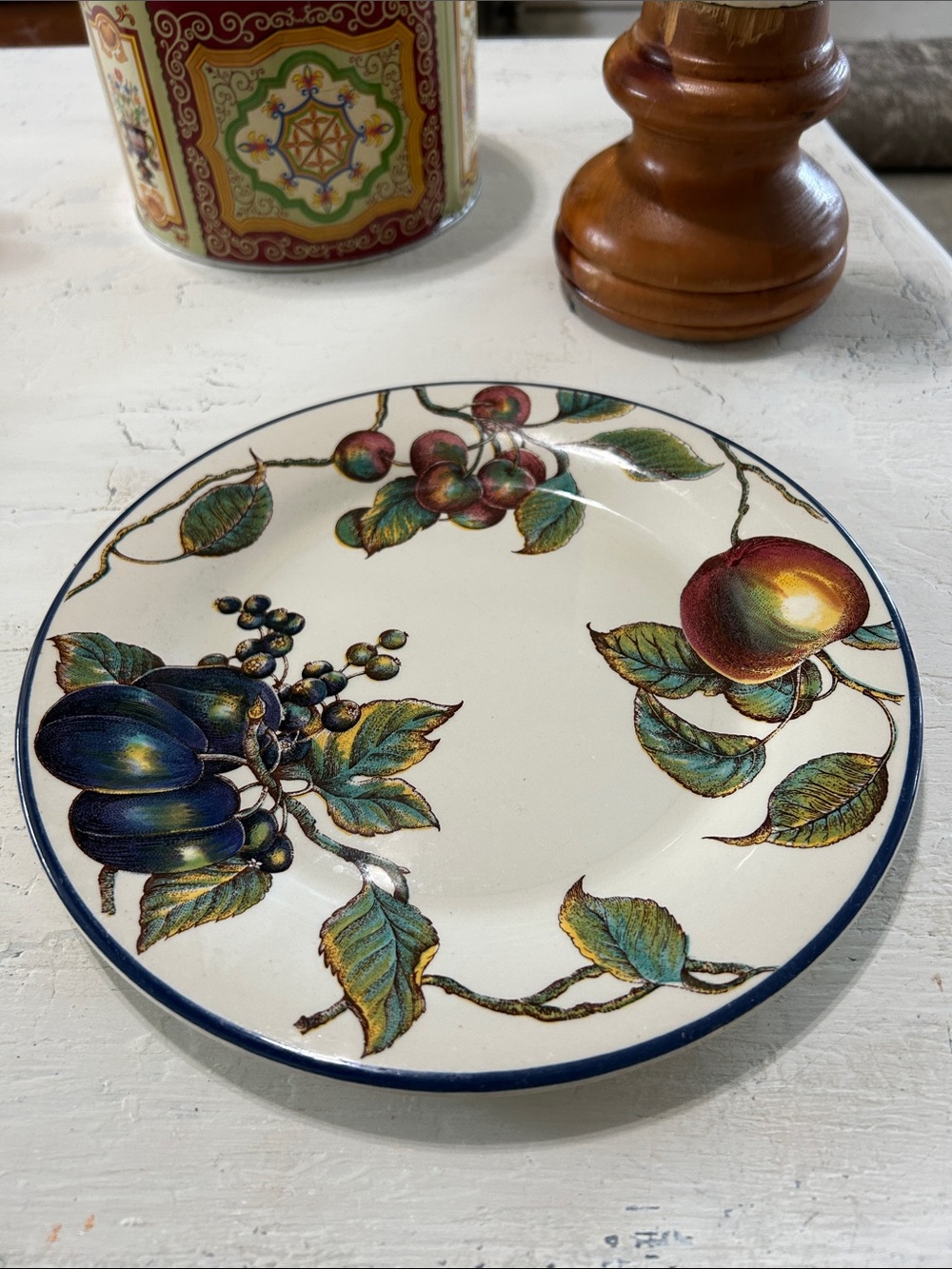 Pier 1 White Ceramic Plate with Black Backstamp
